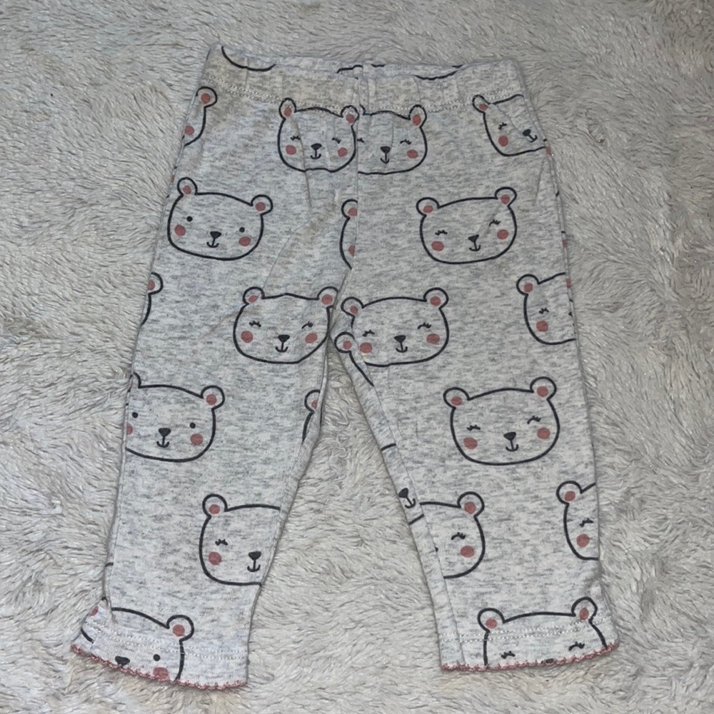 (3 for $10) carters 6 month gray bear face print leggings baby girl clothing